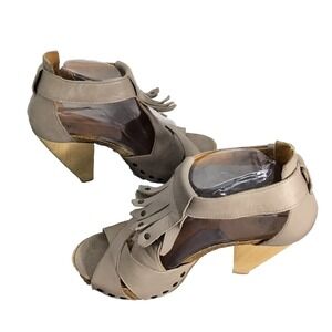 John Fluevog Rules Goodall Platform Sandals Sz 9 Grey‎ Leather Boho Retro